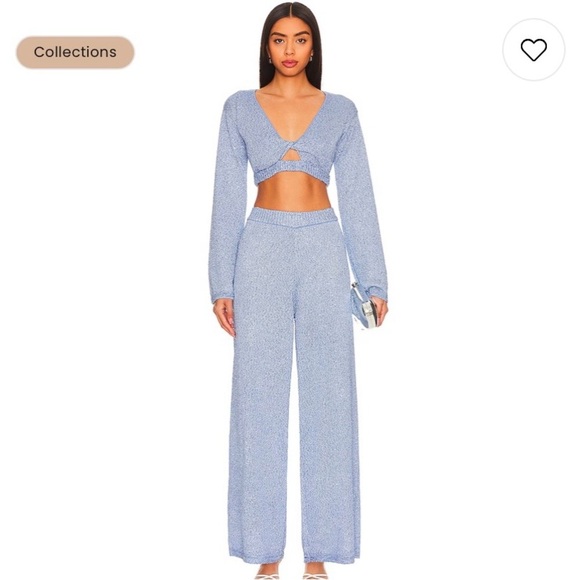 Jonathan Simkhai Orissa Sequin Pant Straight Wide Leg in Marina Blue Size Medium - Picture 4 of 8